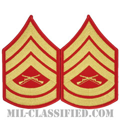 一等軍曹（Gunnery Sergeant (GySgt)）[ゴールド・レッド/海兵隊階級章/Large（男性用）/パッチ/ペア（2枚1組）]画像