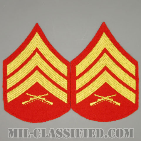 軍曹（Sergeant (Sgt)）[ゴールド・レッド/海兵隊階級章/Large（男性用）/パッチ/ペア（2枚1組）/中古1点物]画像
