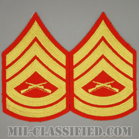 一等軍曹（Gunnery Sergeant (GySgt)）[ゴールド・レッド/海兵隊階級章/Large（男性用）/パッチ/ペア（2枚1組）/中古1点物]画像