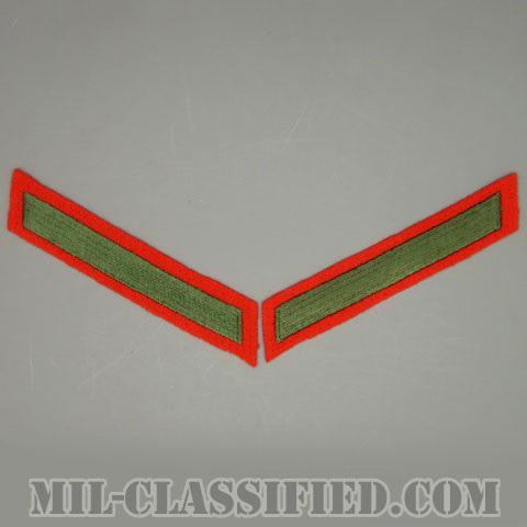 年功章 1連(勤続4年)（Service Stripe, Hash Mark）[グリーン・レッド/海兵隊サービスストライプ（ハッシュマーク）/Large（男性用）/パッチ/ペア（2枚1組）中古1点物]の画像