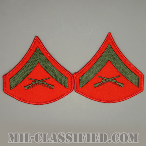 上等兵（Lance Corporal (LCpl)）[グリーン・レッド/海兵隊階級章/Large（男性用）/パッチ/ペア（2枚1組）/中古1点物]の画像