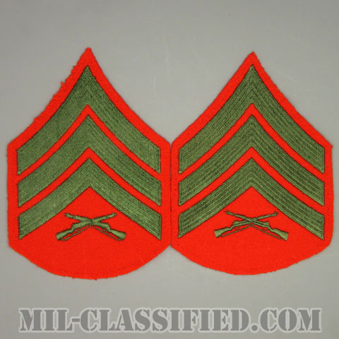 軍曹（Sergeant (Sgt)）[グリーン・レッド/海兵隊階級章/Large（男性用）/パッチ/ペア（2枚1組）/中古1点物]の画像