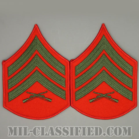 軍曹（Sergeant (Sgt)）[グリーン・レッド/海兵隊階級章/Large（男性用）/パッチ/ペア（2枚1組）/中古1点物]の画像