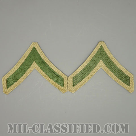 一等兵（Private First (PFC)）[グリーン・カーキ/海兵隊階級章/Large（男性用）/パッチ/ペア（2枚1組）/中古1点物]の画像