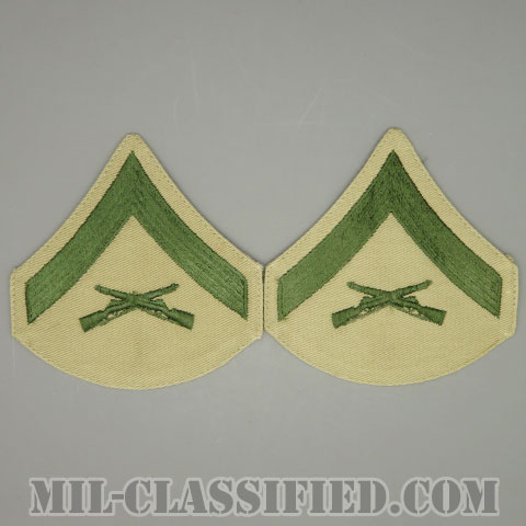 上等兵（Lance Corporal (LCpl)）[グリーン・カーキ/海兵隊階級章/Large（男性用）/パッチ/ペア（2枚1組）/中古1点物]画像
