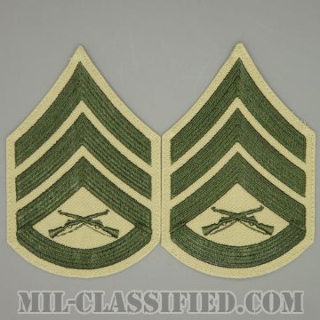 二等軍曹（Staff Sergeant (SSgt)）[グリーン・カーキ/海兵隊階級章/Large（男性用）/パッチ/ペア（2枚1組）/中古1点物]画像