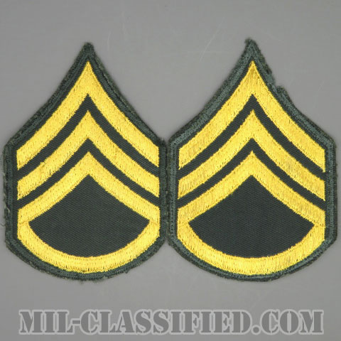 二等軍曹（Staff Sergeant (SSG)）[カラー（グリーン）/男性用/カットエッジ/階級章（1959-）/パッチ/中古1点物（ペア2枚1組）]の画像