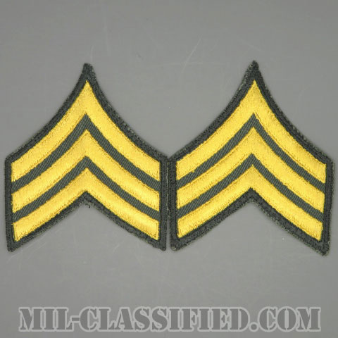 軍曹（Sergeant (SGT)）[カラー（グリーン）/男性用/カットエッジ/階級章（1959-）/パッチ/中古1点物（ペア2枚1組）]画像