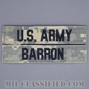 U.S.ARMY / BARRON [UCP（ACU）/ブラック刺繍/ネームテープ/ベルクロ付パッチ/中古1点物（2枚セット）]画像