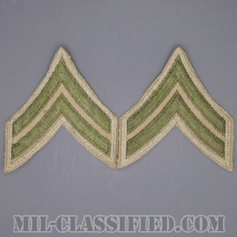 伍長（Corporal (CPL)）[ツイル生地刺繍タイプ/カーキ/カットエッジ/階級章（1942-1948）/パッチ/ペア2枚1組]の画像