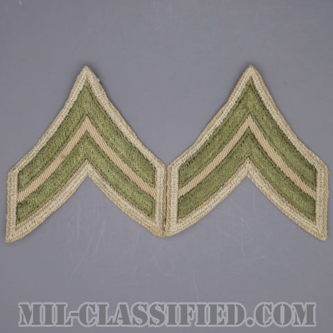 伍長（Corporal (CPL)）[ツイル生地刺繍タイプ/カーキ/カットエッジ/階級章（1942-1948）/パッチ/ペア2枚1組]画像