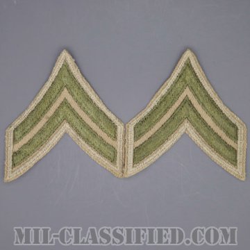 伍長（Corporal (CPL)）[ツイル生地刺繍タイプ/カーキ/カットエッジ/階級章（1942-1948）/パッチ/ペア2枚1組]画像