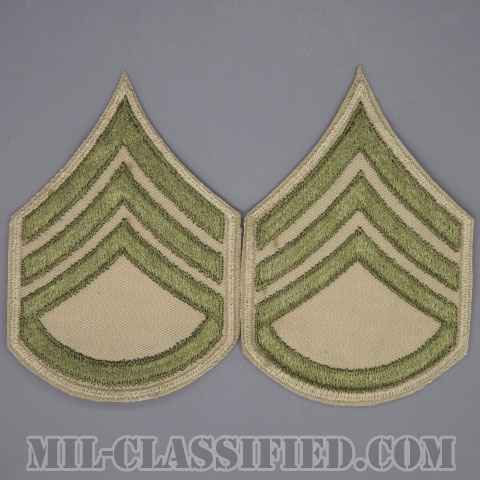二等軍曹（Staff Sergeant (SSG)）[ツイル生地刺繍タイプ/カーキ/カットエッジ/階級章（1942-1948）/パッチ/ペア2枚1組]の画像