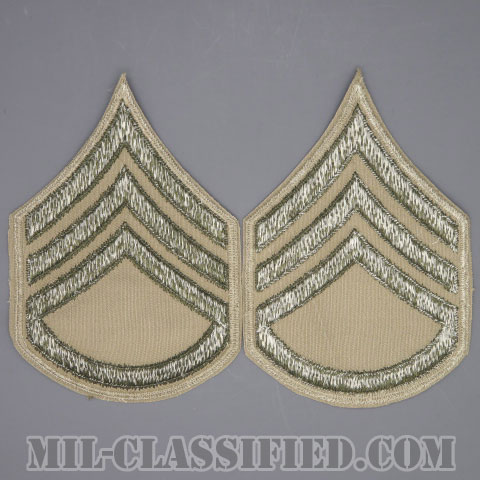 二等軍曹（Staff Sergeant (SSG)）[ツイル生地刺繍タイプ/カーキ/カットエッジ/階級章（1942-1948）/パッチ/ペア2枚1組]の画像