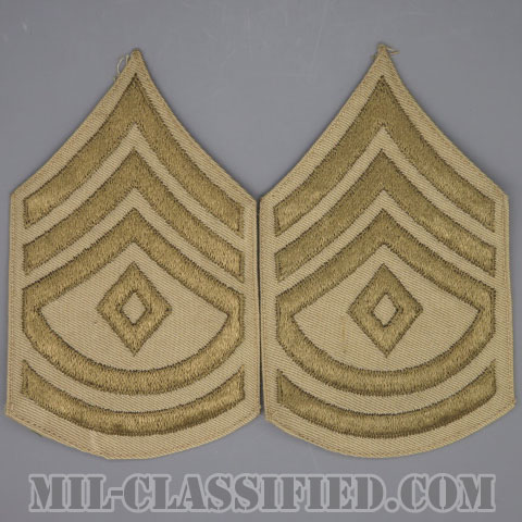 先任曹長（First Sergeant）[ツイル生地刺繍タイプ/カーキ/階級章（1920-1942）/パッチ/ペア2枚1組/1点物]画像