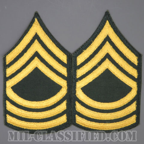 曹長（Master Sergeant (MSG)）[カラー（グリーン）/男性用/カットエッジ/階級章（1959-）/パッチ/中古1点物（ペア2枚1組）]の画像