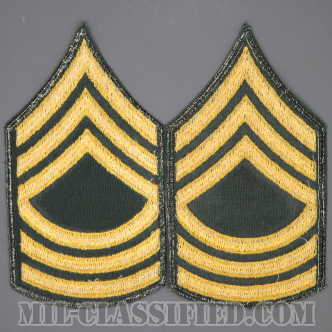 曹長（Master Sergeant (MSG)）[カラー（グリーン）/男性用/カットエッジ/階級章（1959-）/パッチ/中古1点物（ペア2枚1組）]の画像