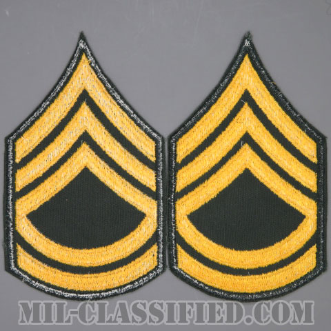 一等軍曹（Sergeant First Class (SFC)）[カラー（グリーン）/男性用/カットエッジ/階級章（1959-）/パッチ/中古1点物（ペア2枚1組）]画像