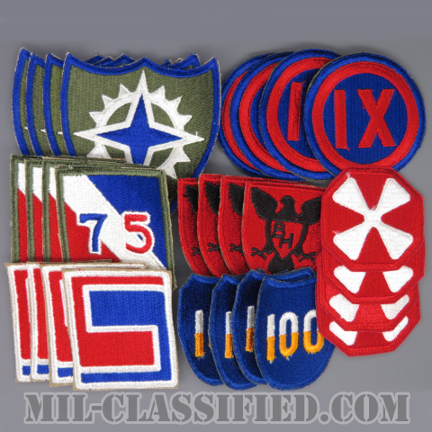 【SALE】アメリカ陸軍WWII部隊章（Shoulder Sleeve Insignia (SSI)） [カラー/カットエッジ/1940-1960s/パッチ/28枚セット（7種各4枚）]の画像