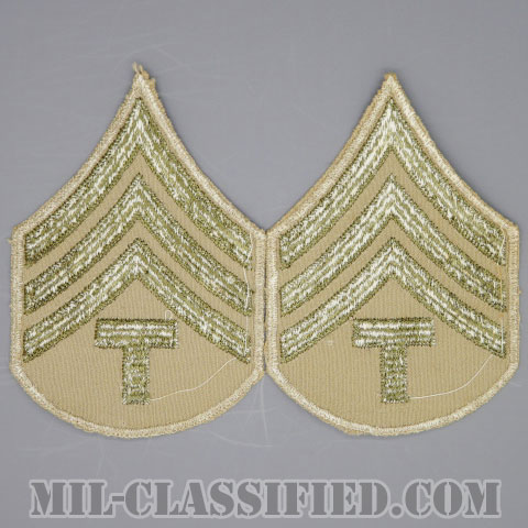 技術軍曹 (T/4)（Technician 4th Grade）[ツイル生地刺繍タイプ/カーキ/カットエッジ/階級章（1942-1948）/パッチ/ペア2枚1組/1点物]の画像