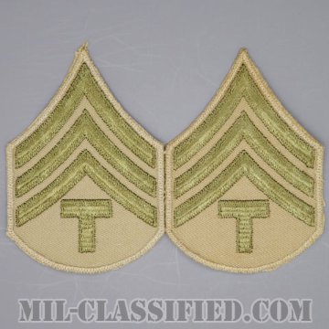 技術軍曹 (T/4)（Technician 4th Grade）[ツイル生地刺繍タイプ/カーキ/カットエッジ/階級章（1942-1948）/パッチ/ペア2枚1組/1点物]の画像