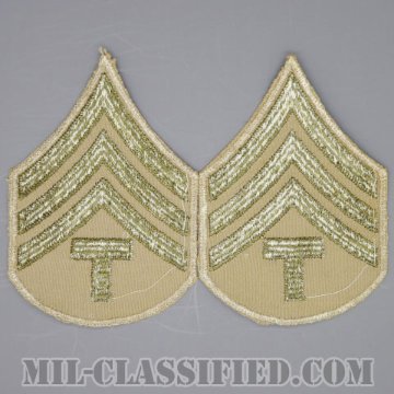 技術軍曹 (T/4)（Technician 4th Grade）[ツイル生地刺繍タイプ/カーキ/カットエッジ/階級章（1942-1948）/パッチ/ペア2枚1組/1点物]の画像