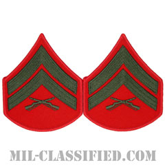 伍長（Corporal (Cpl)）[グリーン・レッド/海兵隊階級章/Large（男性用）/パッチ/ペア（2枚1組）]の画像