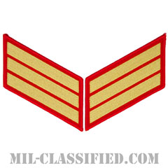 年功章 3連(勤続12年)（Service Stripe, Hash Mark）[ゴールド・レッド/海兵隊サービスストライプ（ハッシュマーク）/Large（男性用）/パッチ/ペア（2枚1組）]の画像
