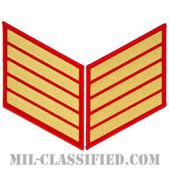 年功章 5連(勤続20年)（Service Stripe, Hash Mark）[ゴールド・レッド/海兵隊サービスストライプ（ハッシュマーク）/Large（男性用）/パッチ/ペア（2枚1組）]の画像