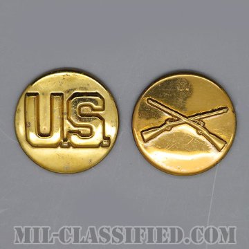歩兵科章（Infantry Branch and U.S. Letters）[カラー/1940-1960s/兵科章U.S.章セット（下士官用）/バッジ/ペア（2個1組）/中古1点物]の画像