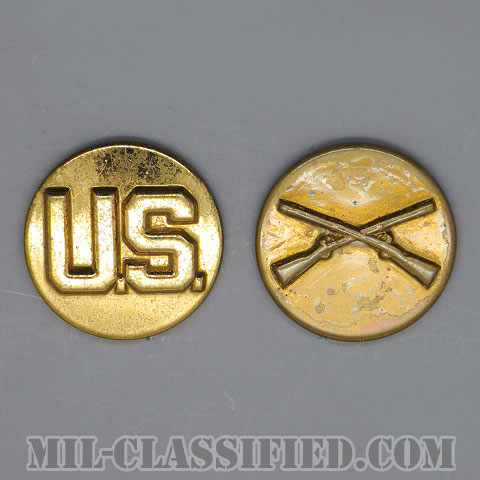 歩兵科章（Infantry Branch and U.S. Letters）[カラー/1940-1960s/兵科章U.S.章セット（下士官用）/バッジ/ペア（2個1組）/中古1点物]の画像