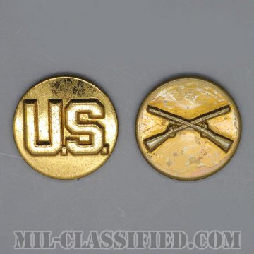 歩兵科章（Infantry Branch and U.S. Letters）[カラー/1940-1960s/兵科章U.S.章セット（下士官用）/バッジ/ペア（2個1組）/中古1点物]の画像