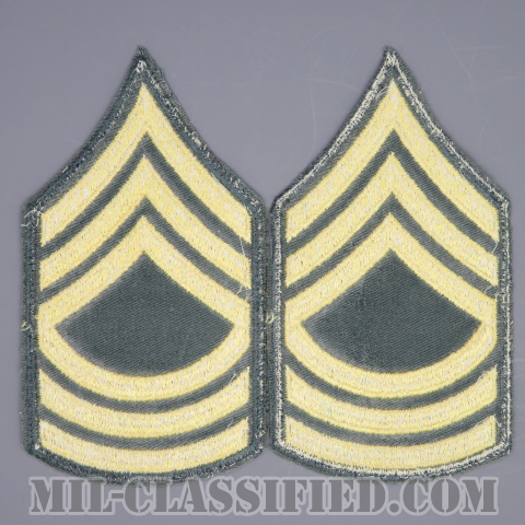 曹長（Master Sergeant (MSG)）[カラー（グリーン）/男性用/カットエッジ/階級章（1959-）/パッチ/中古1点物（ペア2枚1組）]の画像