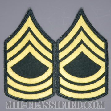 曹長（Master Sergeant (MSG)）[カラー（グリーン）/男性用/カットエッジ/階級章（1959-）/パッチ/中古1点物（ペア2枚1組）]の画像
