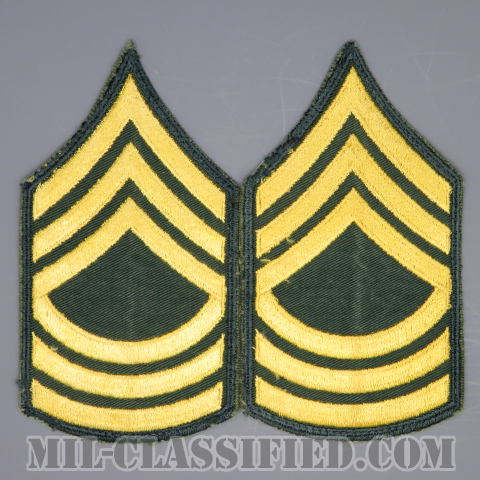 曹長（Master Sergeant (MSG)）[カラー（グリーン）/男性用/カットエッジ/階級章（1959-）/パッチ/中古1点物（ペア2枚1組）]の画像