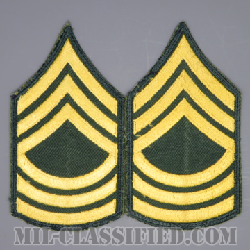 曹長（Master Sergeant (MSG)）[カラー（グリーン）/男性用/カットエッジ/階級章（1959-）/パッチ/中古1点物（ペア2枚1組）]の画像
