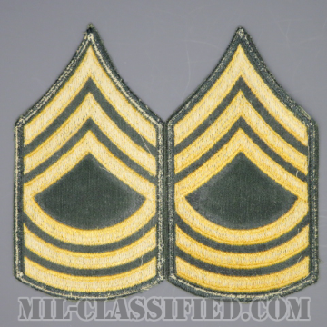 曹長（Master Sergeant (MSG)）[カラー（グリーン）/男性用/カットエッジ/階級章（1959-）/パッチ/中古1点物（ペア2枚1組）]の画像