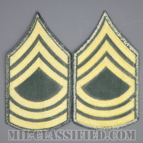曹長（Master Sergeant (MSG)）[カラー（グリーン）/男性用/カットエッジ/階級章（1959-）/パッチ/中古1点物（ペア2枚1組）]の画像