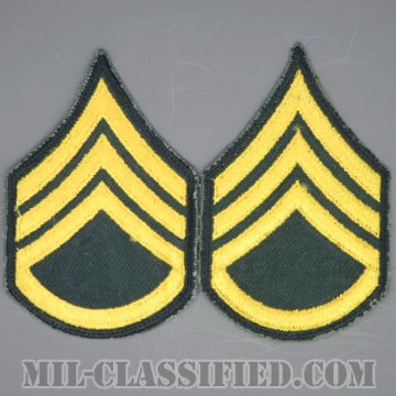 二等軍曹（Staff Sergeant (SSG)）[カラー（グリーン）/男性用/カットエッジ/階級章（1959-）/パッチ/中古1点物（ペア2枚1組）]の画像