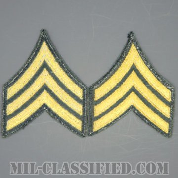 軍曹（Sergeant (SGT)）[カラー（グリーン）/男性用/カットエッジ/階級章（1959-）/パッチ/中古1点物（ペア2枚1組）]の画像