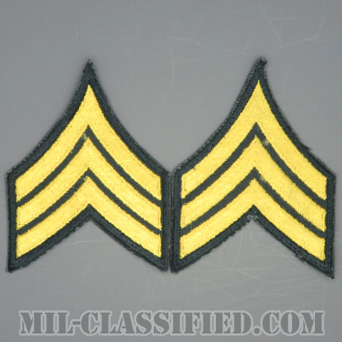 軍曹（Sergeant (SGT)）[カラー（グリーン）/男性用/カットエッジ/階級章（1959-）/パッチ/中古1点物（ペア2枚1組）]の画像