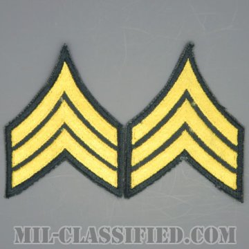 軍曹（Sergeant (SGT)）[カラー（グリーン）/男性用/カットエッジ/階級章（1959-）/パッチ/中古1点物（ペア2枚1組）]の画像