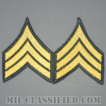軍曹（Sergeant (SGT)）[カラー（グリーン）/男性用/カットエッジ/階級章（1959-）/パッチ/中古1点物（ペア2枚1組）]の画像