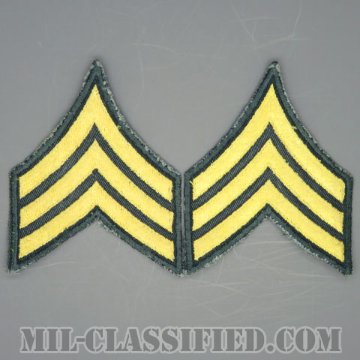 軍曹（Sergeant (SGT)）[カラー（グリーン）/男性用/カットエッジ/階級章（1959-）/パッチ/中古1点物（ペア2枚1組）]の画像