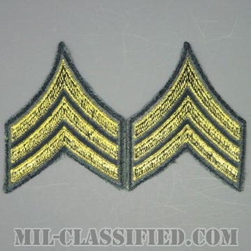 軍曹（Sergeant (SGT)）[カラー（グリーン）/男性用/カットエッジ/階級章（1959-）/パッチ/中古1点物（ペア2枚1組）]の画像