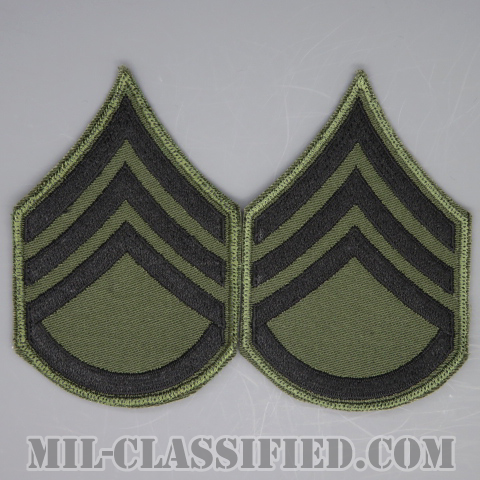 二等軍曹（Staff Sergeant (SSG)）[サブデュード（グリーン縁）/カットエッジ/階級章/パッチ/ペア（2枚1組）]の画像