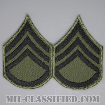 二等軍曹（Staff Sergeant (SSG)）[サブデュード（グリーン縁）/カットエッジ/階級章/パッチ/ペア（2枚1組）]の画像