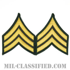 軍曹（Sergeant (SGT)）[カラー（グリーン）/メロウエッジ/階級章（男性用）/パッチ/ペア（2枚1組）]画像