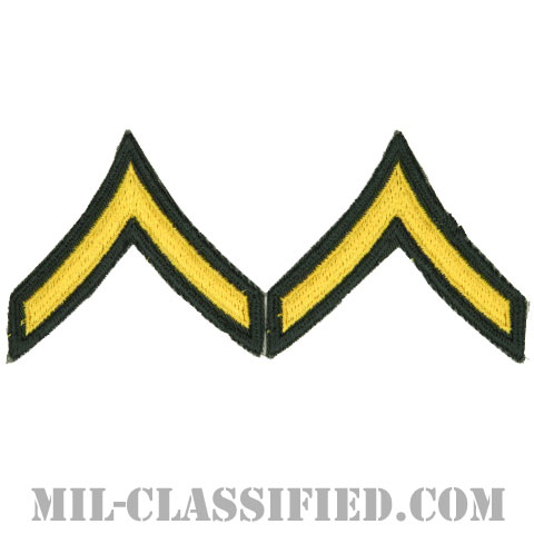 一等兵（Private Second Class (PV2)）[カラー（グリーン）/男性用/カットエッジ/階級章（1959-）/パッチ/ペア（2枚1組）]画像