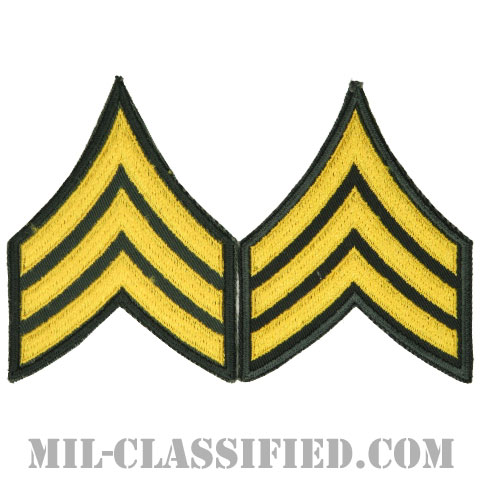 軍曹（Sergeant (SGT)）[カラー（グリーン）/男性用/カットエッジ/階級章（1959-）/パッチ/ペア（2枚1組）]の画像